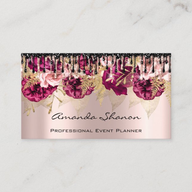Carte De Visite Logo du Mariage du planificateur d'événements Rose (Devant)