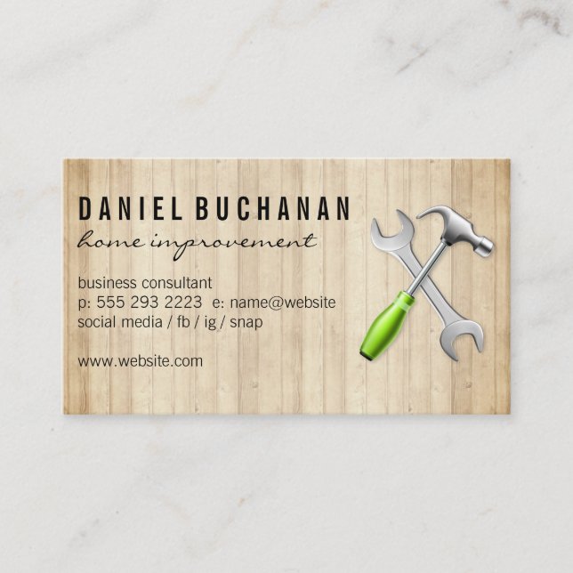 Carte De Visite Logo du marteau à clé | Panneaux en bois (Devant)