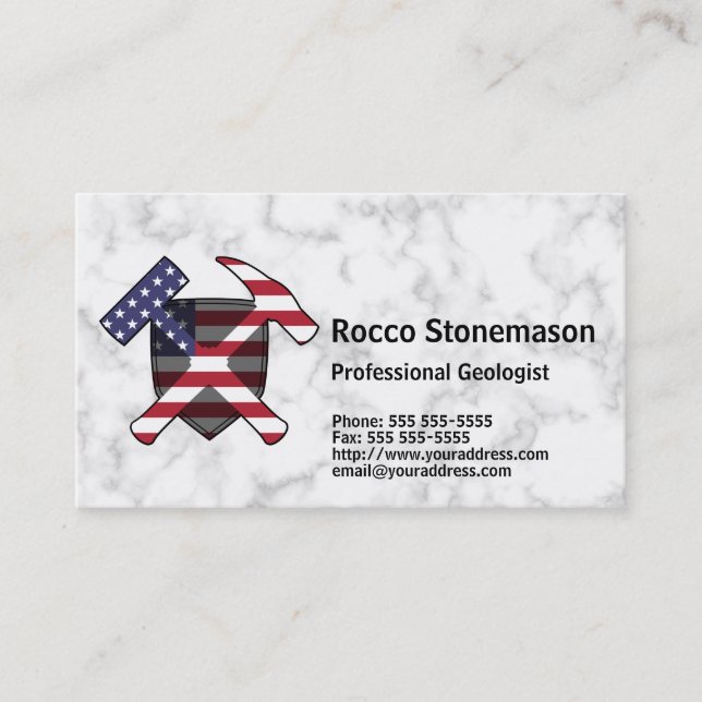 Carte De Visite Logo du marteau de rock géologue avec drapeau amér (Devant)