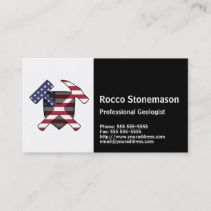 Carte De Visite Logo du marteau de rock géologue avec drapeau amér