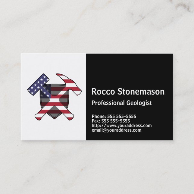 Carte De Visite Logo du marteau de rock géologue avec drapeau amér (Devant)
