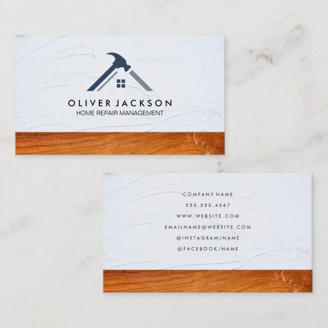 Carte De Visite Logo du marteau | Stucco Wood (Devant / Derrière)