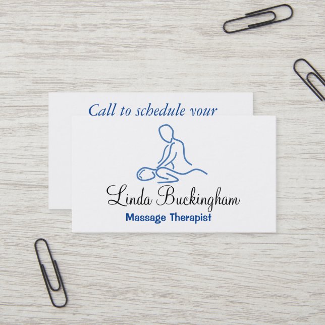 Carte De Visite Logo du massothérapeute en graphisme bleu (Devant/Arrière en situation)