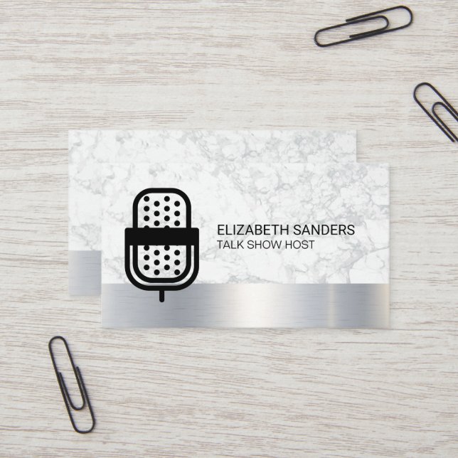 Carte De Visite Logo du microphone | Découpe en marbre (Devant/Arrière en situation)
