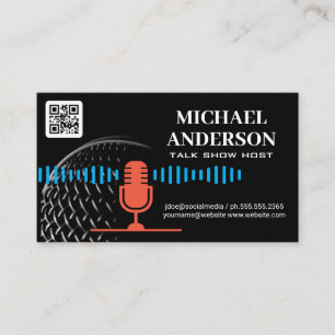 Carte De Visite Logo du microphone   Hôte Podcast   Code QR