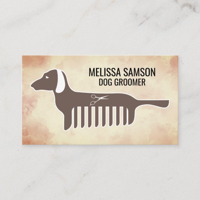 Carte De Visite Logo du peigne Dachshund | Chien Groomer (Devant)