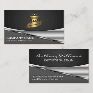 Carte De Visite Logo du pilier de plumes d'or   Métallique