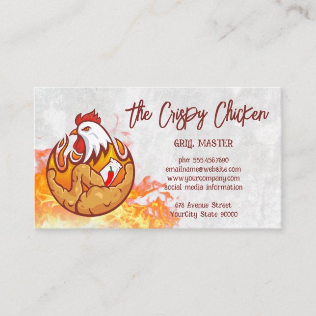 Carte De Visite Logo du restaurant de poulet frit | Flamme (Devant)