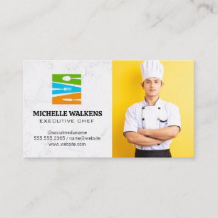 Carte De Visite Logo du restaurant Dinnerware Chef en uniforme