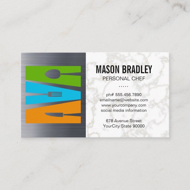Carte De Visite Logo du restaurant | Marbre métallique (Devant)