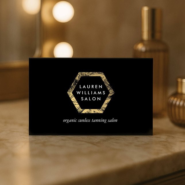 Carte De Visite Logo du salon de bronzage Golden Palms sur Black (Créateur téléchargé)