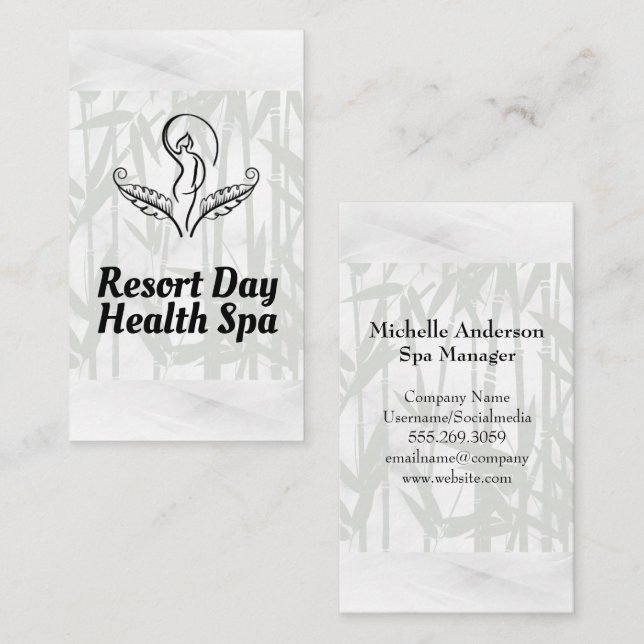 Carte De Visite Logo du salon spa | Arrière - plan bambou (Devant / Derrière)