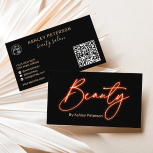 Carte De Visite Logo du script de beauté glam orange néon design q