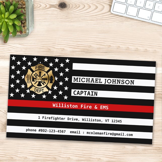 Carte De Visite Logo du service d'incendie de pompier de ligne rou (Créateur téléchargé)