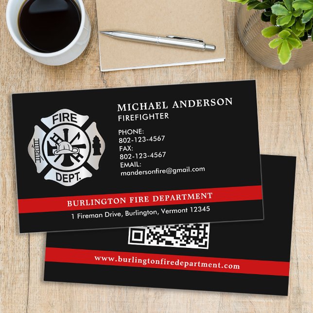 Carte De Visite Logo du service d'incendie du pompier personnalisé (Créateur téléchargé)