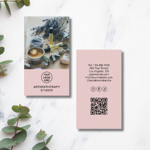 Carte De Visite Logo du Spa d'aromathérapie QR Pink Professional