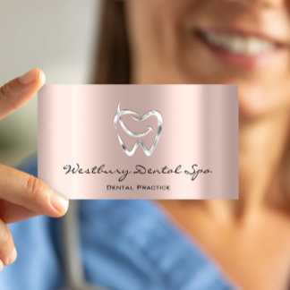 Carte De Visite Logo du Studio Dental Smile Rose Argent Dentiste