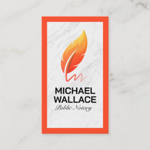 Carte De Visite Logo du stylo en plume orange   Blanc marbre