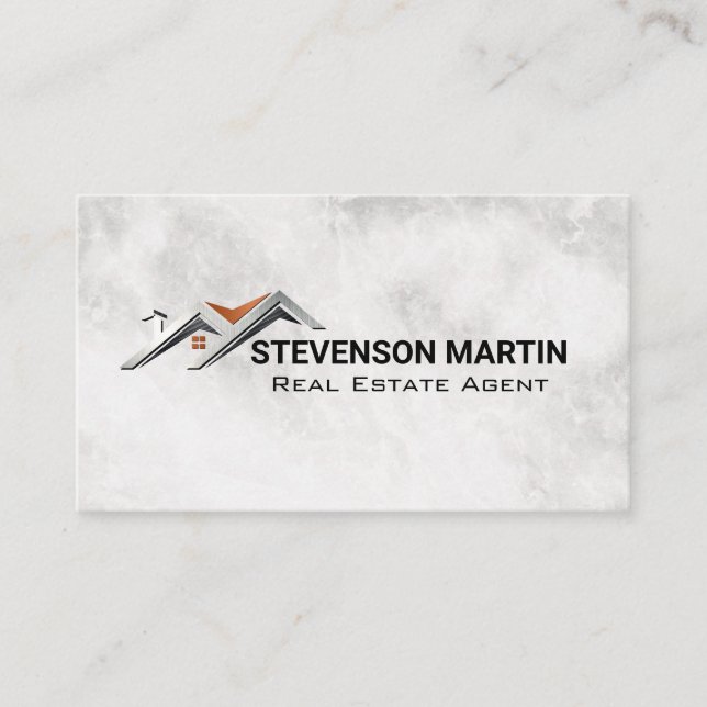 Carte De Visite Logo du toit de la maison | Marbre (Devant)