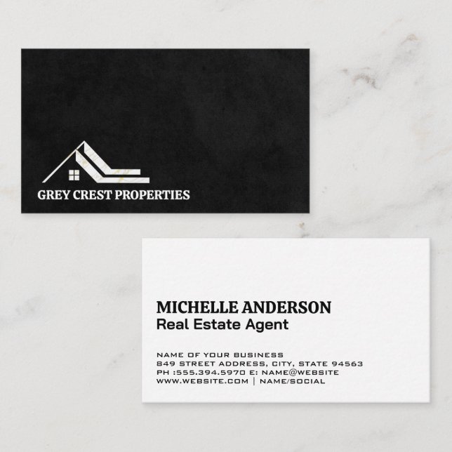 Carte De Visite Logo du toit de la maison | Texture noire (Devant / Derrière)