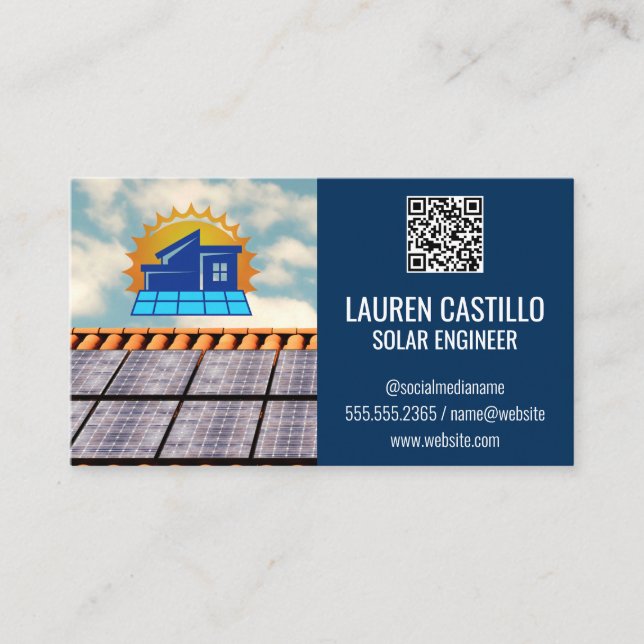 Carte De Visite Logo du toit du panneau solaire | Énergie technolo (Devant)
