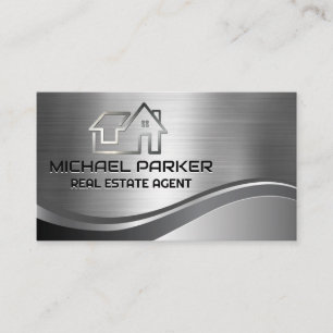 Carte De Visite Logo du toit immobilier Home Metallic