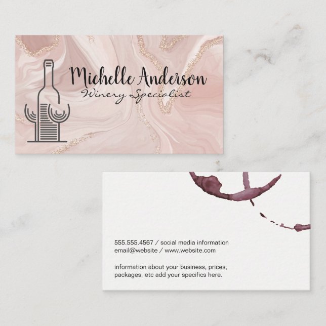 Carte De Visite Logo du vin | Marbre rose (Devant / Derrière)