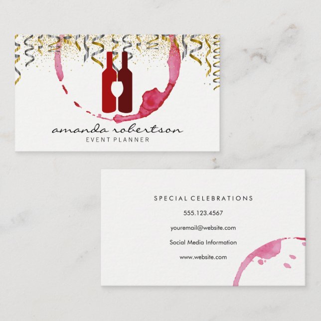 Carte De Visite Logo du vin | Party Confetti (Devant / Derrière)