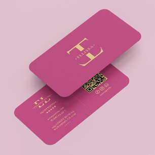 Carte De Visite Logo E Monogramme moderne rose or élégant