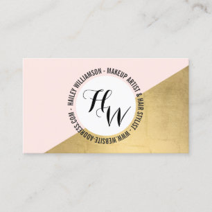 Carte De Visite Logo Edgy Geometry Circle Monogram Gold/Pink