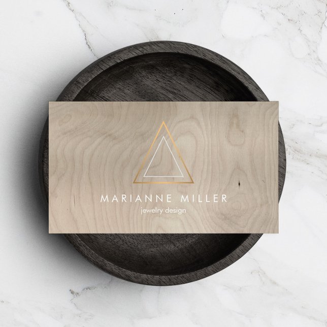 Carte De Visite Logo Edgy Rose Gold Triangle sur bois beige (Créateur téléchargé)