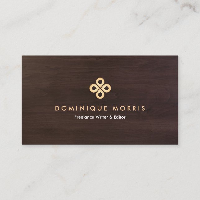 Carte De Visite LOGO ÉLÉGANT DE CLOVER D'OR sur WOODGRAIN BROWN SO (Devant)