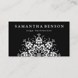 Carte De Visite Logo élégant de fleur noir et blanc Yoga