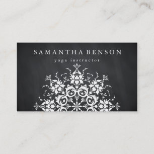 Carte De Visite Logo élégant de fleur noir et blanc Yoga