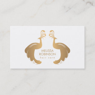 Carte De Visite Logo élégant de paons d'or pour le coiffeur
