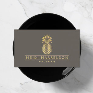 Carte De Visite Logo élégant en ananas doré sur Taupe