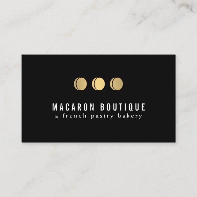 Carte De Visite Logo Elegant Gold Macaron Trio sur Black (Devant)