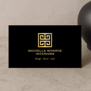 Carte De Visite Logo Elegant Grec Key Designer Gold/Black