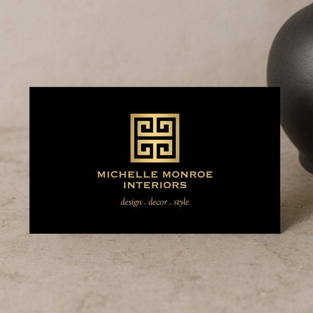 Carte De Visite Logo Elegant Grec Key Designer Gold/Black (Créateur téléchargé)