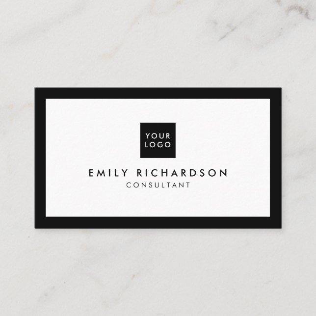 Carte De Visite Logo élégant professionnel en blanc noir (Devant)