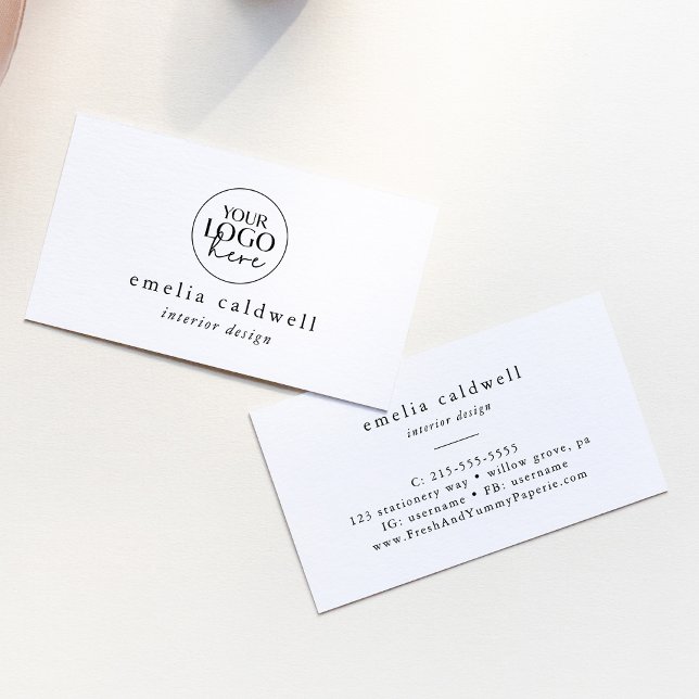 Carte De Visite Logo EMELIA Unique Neutre Blanc Noir Noir Rustique (EMELIA Logo Unique Neutral White Black Rustic Boho Business Card)