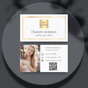 Carte De Visite Logo en or blanc élégant code QR
