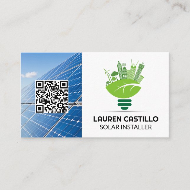 Carte De Visite Logo Énergie verte propre | Panneaux solaires | QR (Devant)