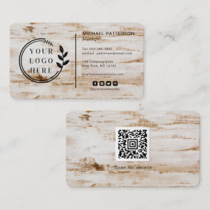 Carte De Visite Logo et code QR de menuiserie en bois rustique