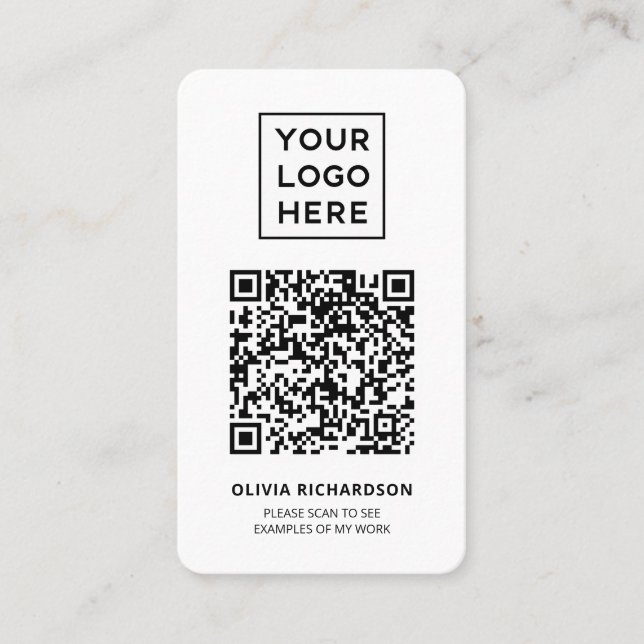 Carte De Visite Logo et code QR | Simple noir et blanc (Devant)