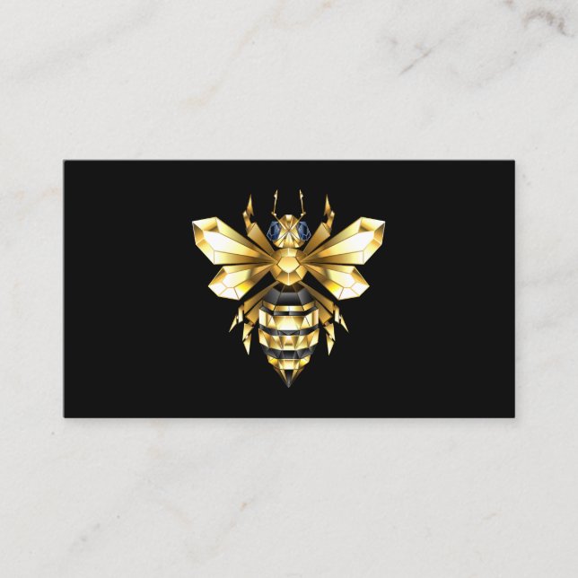 Carte De Visite Logo Faux Gold Foil Bee Polygonal sur Noir (Devant)