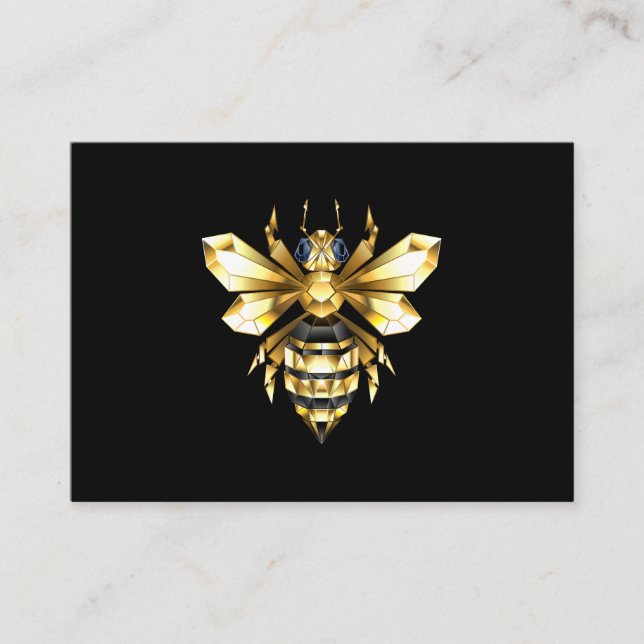 Carte De Visite Logo Faux Gold Foil Bee Polygonal sur Noir (Devant)