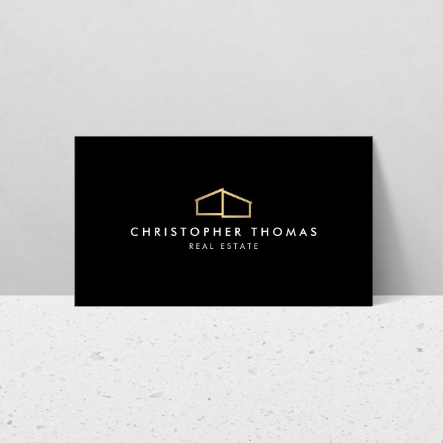 Carte De Visite Logo Faux Gold sur Black (Créateur téléchargé)