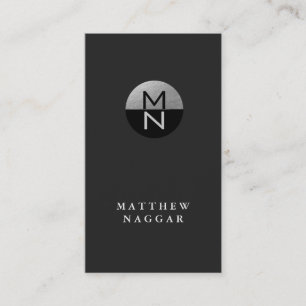 Carte De Visite Logo Faux Silver Foil & Black Circle