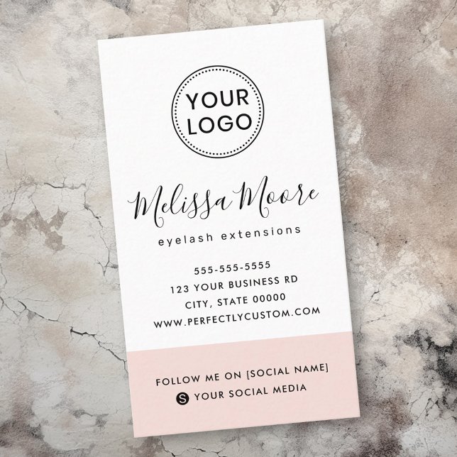 Carte De Visite Logo féminin rose vierge sur mesure médias sociaux (Blush pink feminine custom logo social media business card)